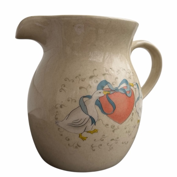 Vintage Charming Cream Pitcher with Heart and Goose Design - Picture 2 of 9
